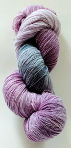 Hand Dyed SW Merino/Nylon Fingering Wt- "Shades of Purples CA"