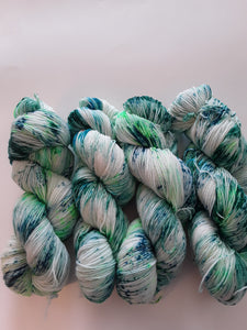 Hand Dyed SW Merino/Nylon Fingering Weight - " Green Speckle"