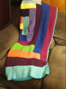 Knitted Multi-Colored Log Cabin Style Afghan