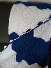 Load image into Gallery viewer, Crochet Chevron Afghan - Extra Long - Blue and White