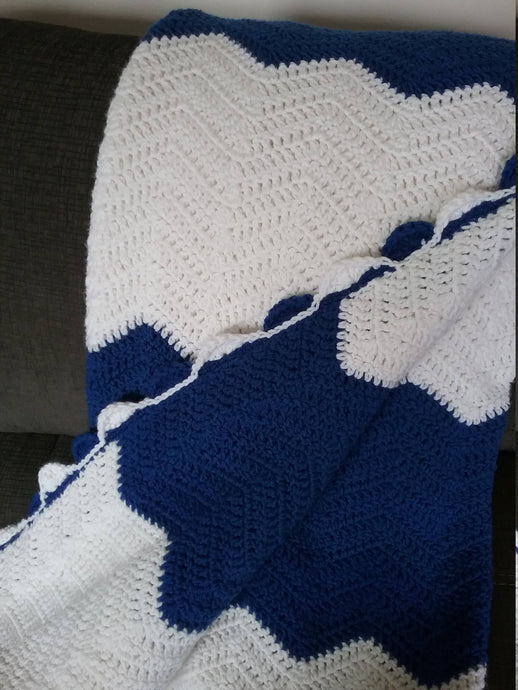 Crochet Chevron Afghan - Extra Long - Blue and White
