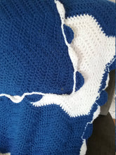 Load image into Gallery viewer, Crochet Chevron Afghan - Extra Long - Blue and White