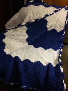 Crochet Chevron Afghan - Extra Long - Blue and White