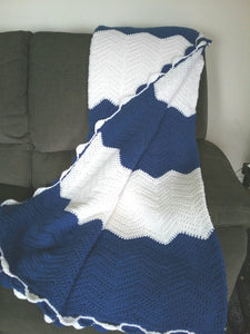 Crochet Chevron Afghan - Extra Long - Blue and White